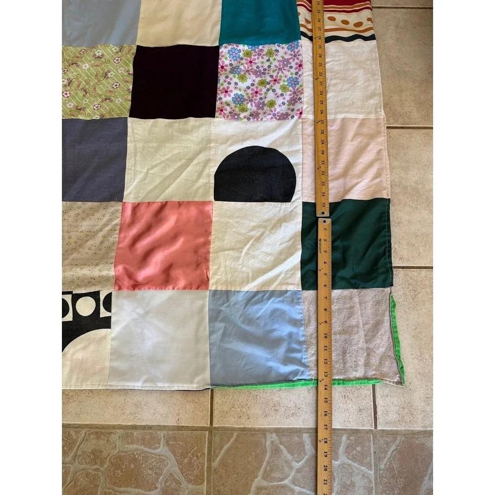 Vintage Handmade Patchwork Quilt Multi Color Scrappy Checkerboard Blanket 60x84.